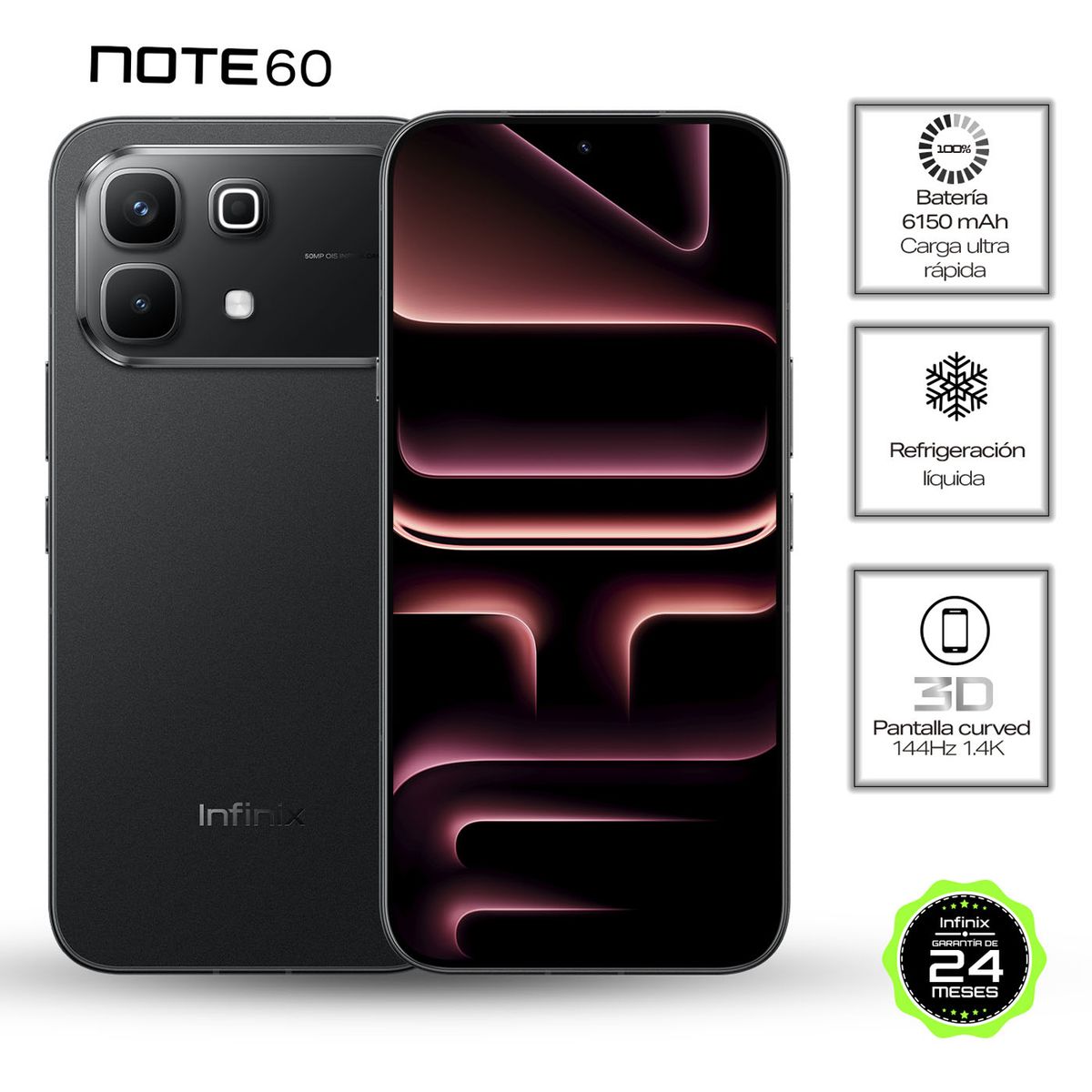 INFINIX - Celular Infinix Note 60 5G 256GB | 8GB RAM | cámara posterior 50MP|cámara frontal 13MP| pantalla 6,7 pulgadas + Mediatek Dimensity 7400