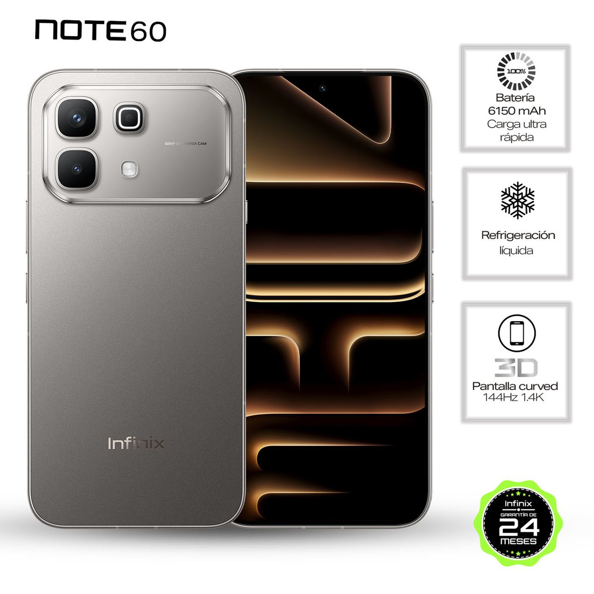 INFINIX - Celular Infinix Note 60 5G 256GB | 8GB RAM | cámara posterior 50MP|cámara frontal 13MP| pantalla 6,7 pulgadas + Mediatek Dimensity 7400