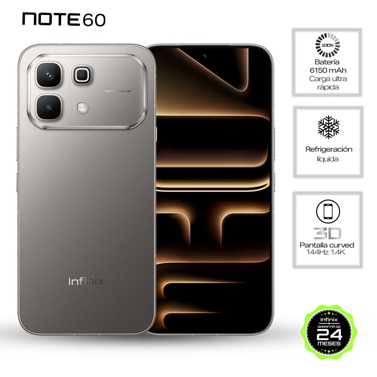 INFINIX - Celular Infinix Note 60 5G 256GB | 8GB RAM | cámara posterior 50MP|cámara frontal 13MP| pantalla 6,7 pulgadas + Mediatek Dimensity 7400