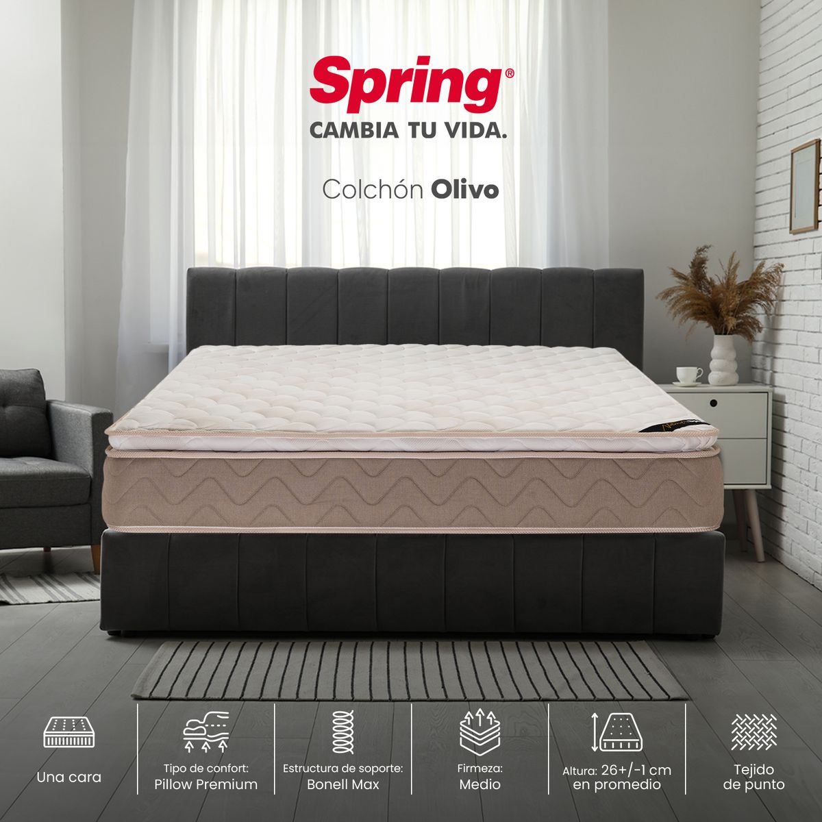 COLCHONES SPRING - Colchon Spring Olivo Doble 140X190 Cm