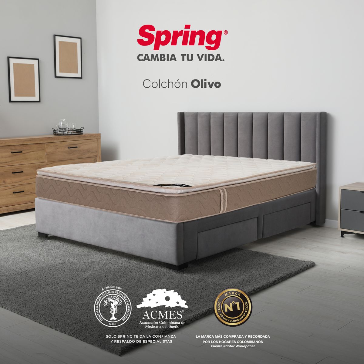 COLCHONES SPRING - Colchon Spring Olivo Doble 140X190 Cm