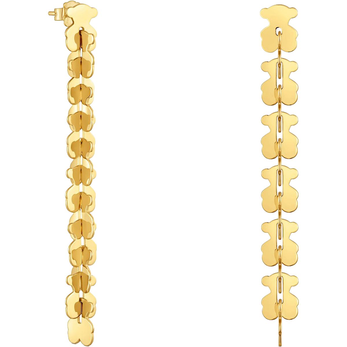TOUS - Aretes largos de acero en color dorado con motivos oso Carrusel