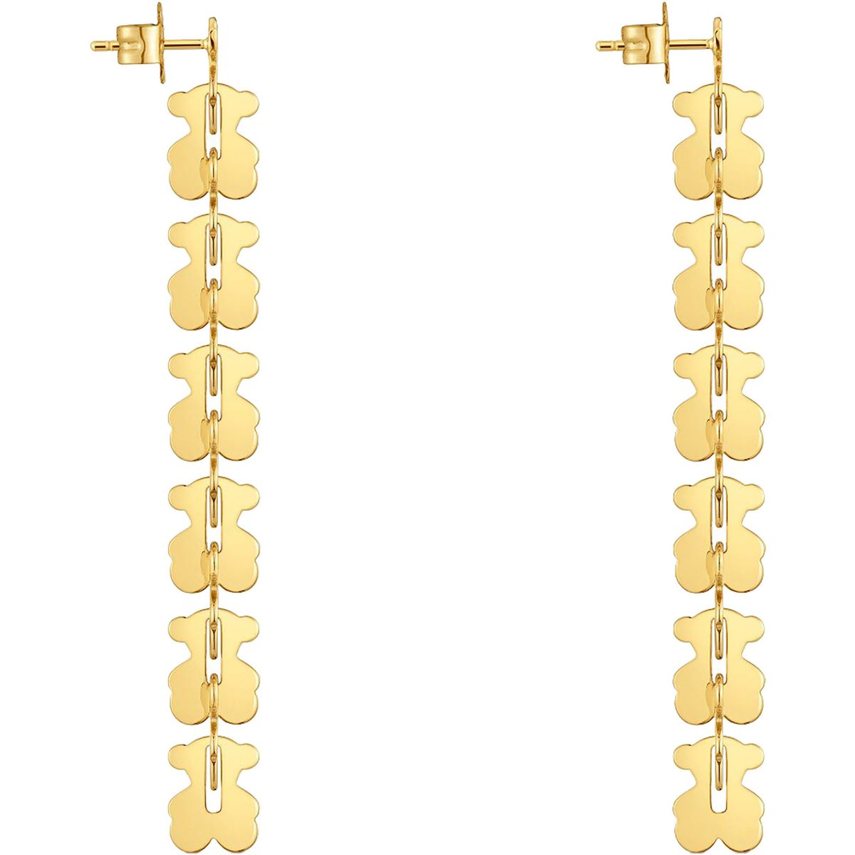 TOUS - Aretes largos de acero en color dorado con motivos oso Carrusel