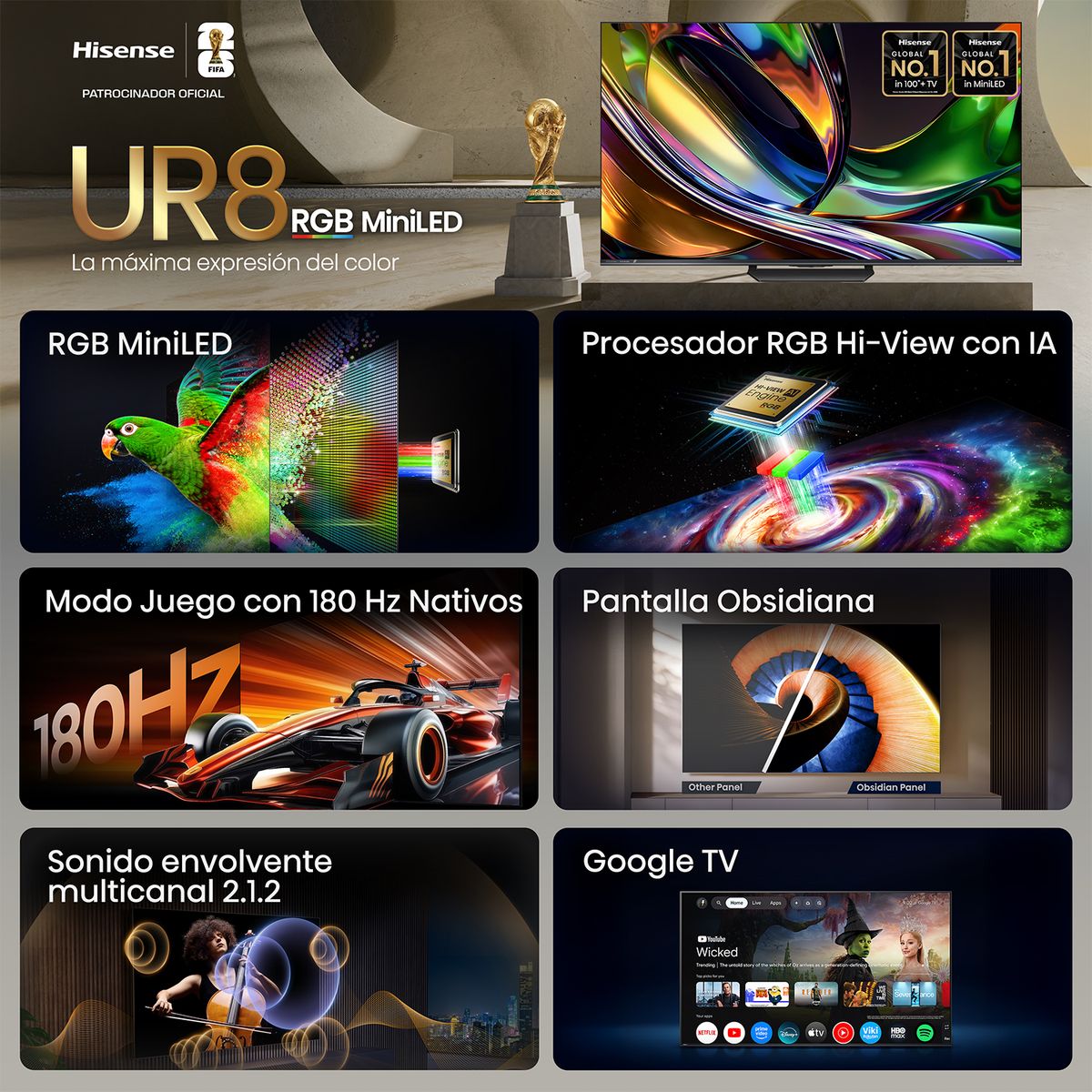 HISENSE - Televisor Hisense | 65 Pulgadas | RGB MiniLED 180 Hz | UR8SG