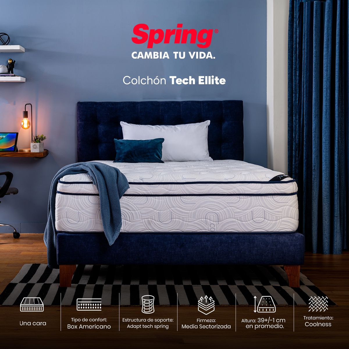 SPRING - Colchon Spring Tech Ellite King 200X200 Cm