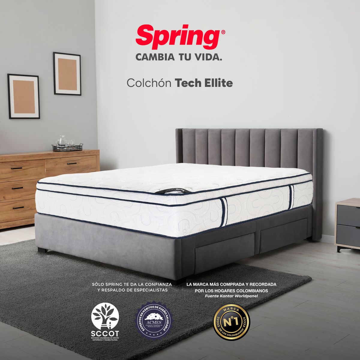 SPRING - Colchon Spring Tech Ellite King 200X200 Cm