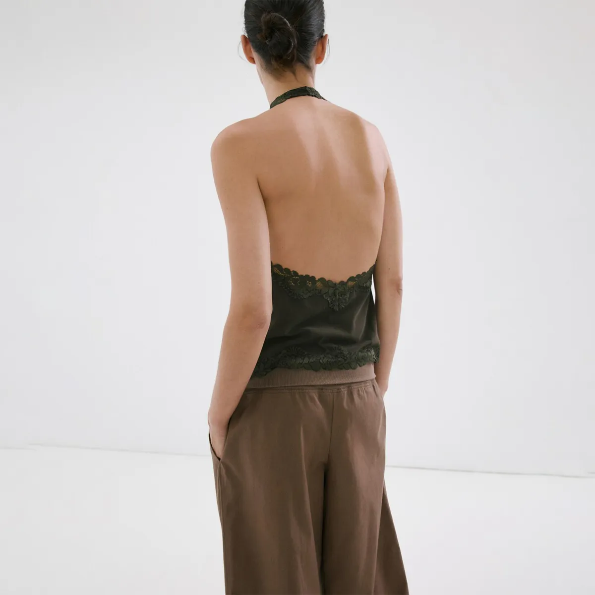 MANGO - Blusa Mujer con Encaje Sin mangas de Algodón Mango