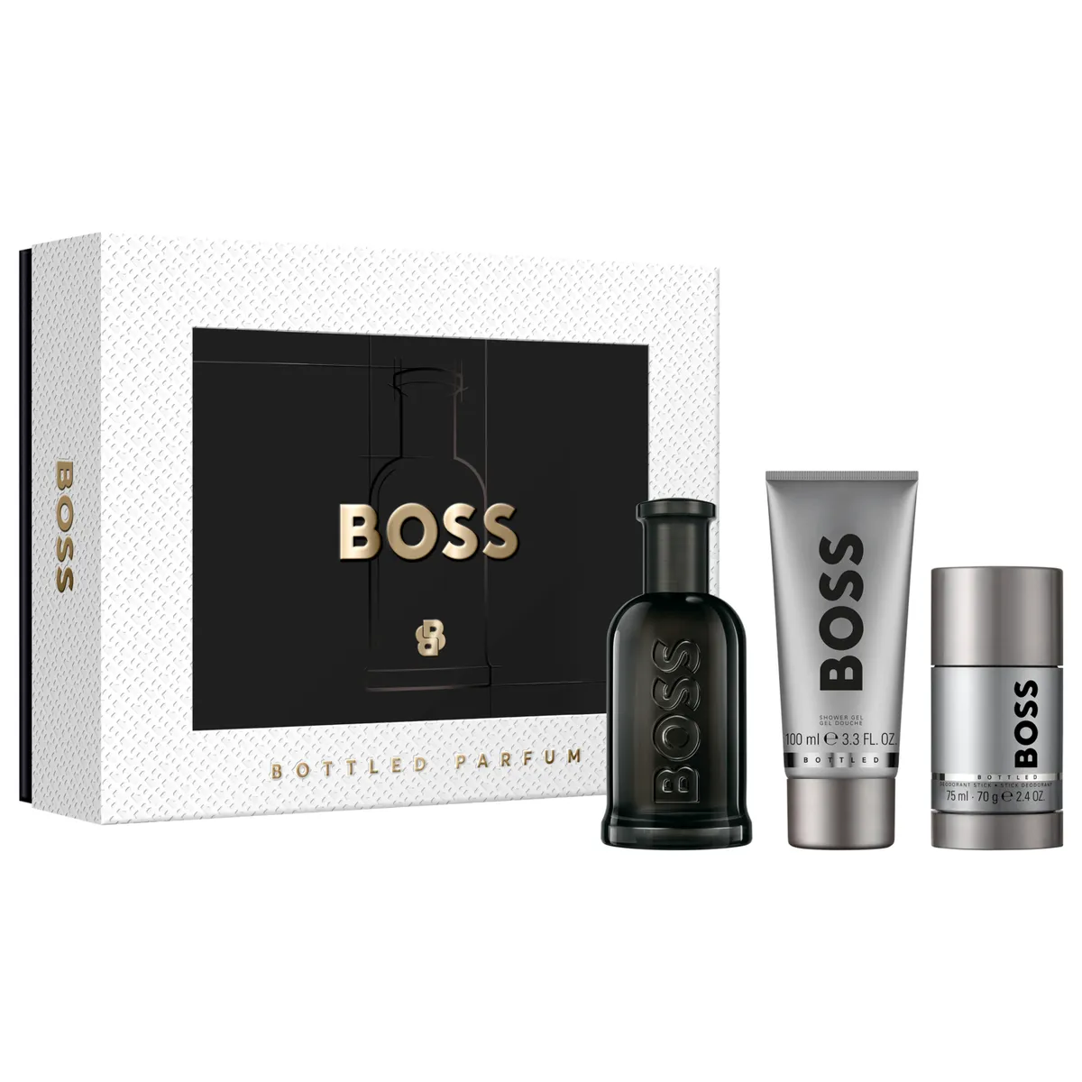 HUGO BOSS - Set de Perfumería Boss Bottled Parfum 100 ml + Shower Gel 100 ml + Bottled Stick Deodorant 75 ml Eau de parfum