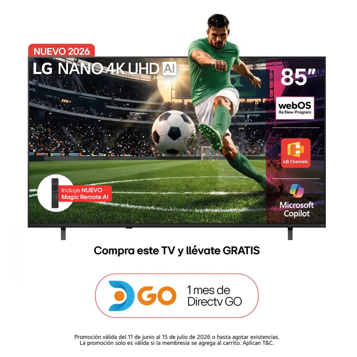 LG - Televisor LG 85 pulgadas|NANO 4K UHD|webOs 26|85NU855BPSA|Incluye AI Magic Remote