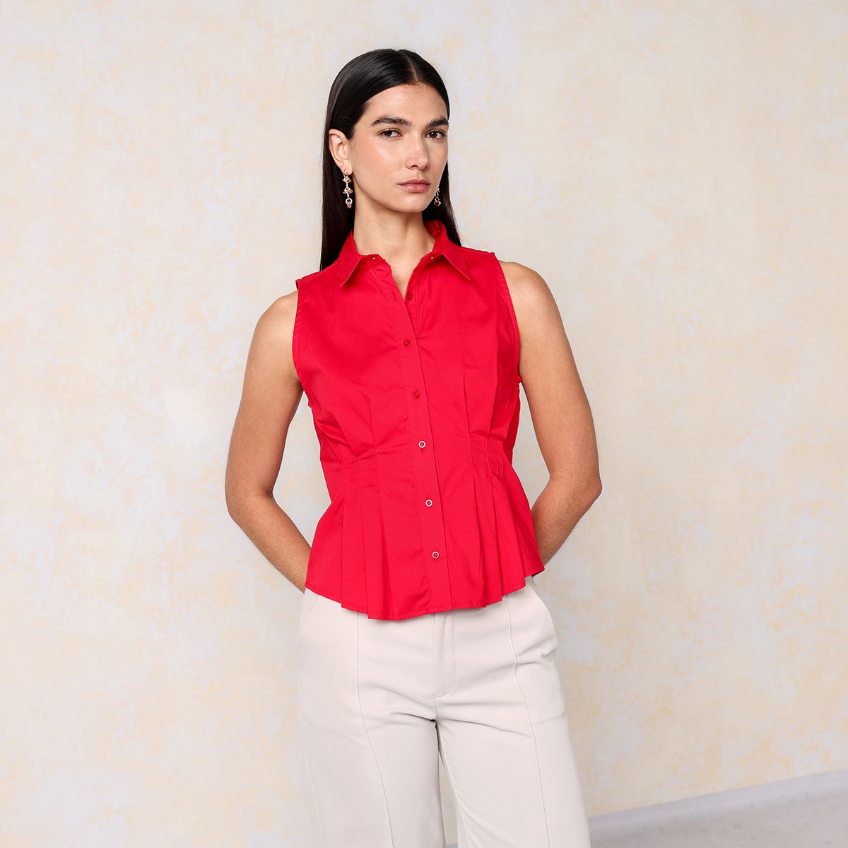 BASEMENT - Camisa Mujer Sin mangas de Algodón Basement