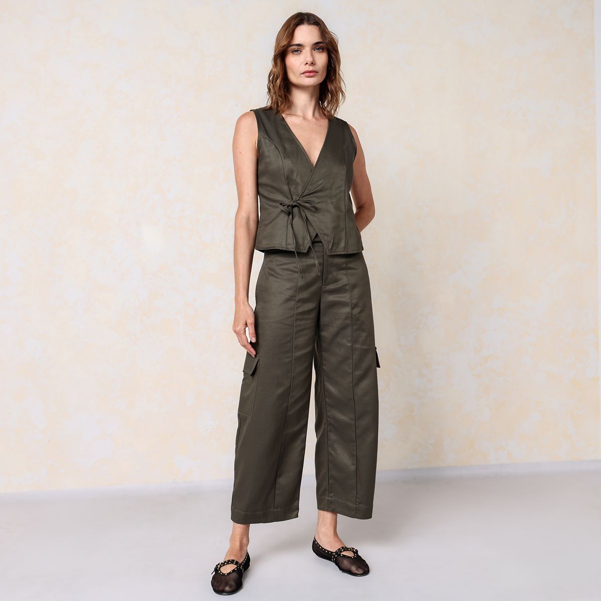 BASEMENT - Pantalón Balloon Mujer Cargo de Tencel Basement