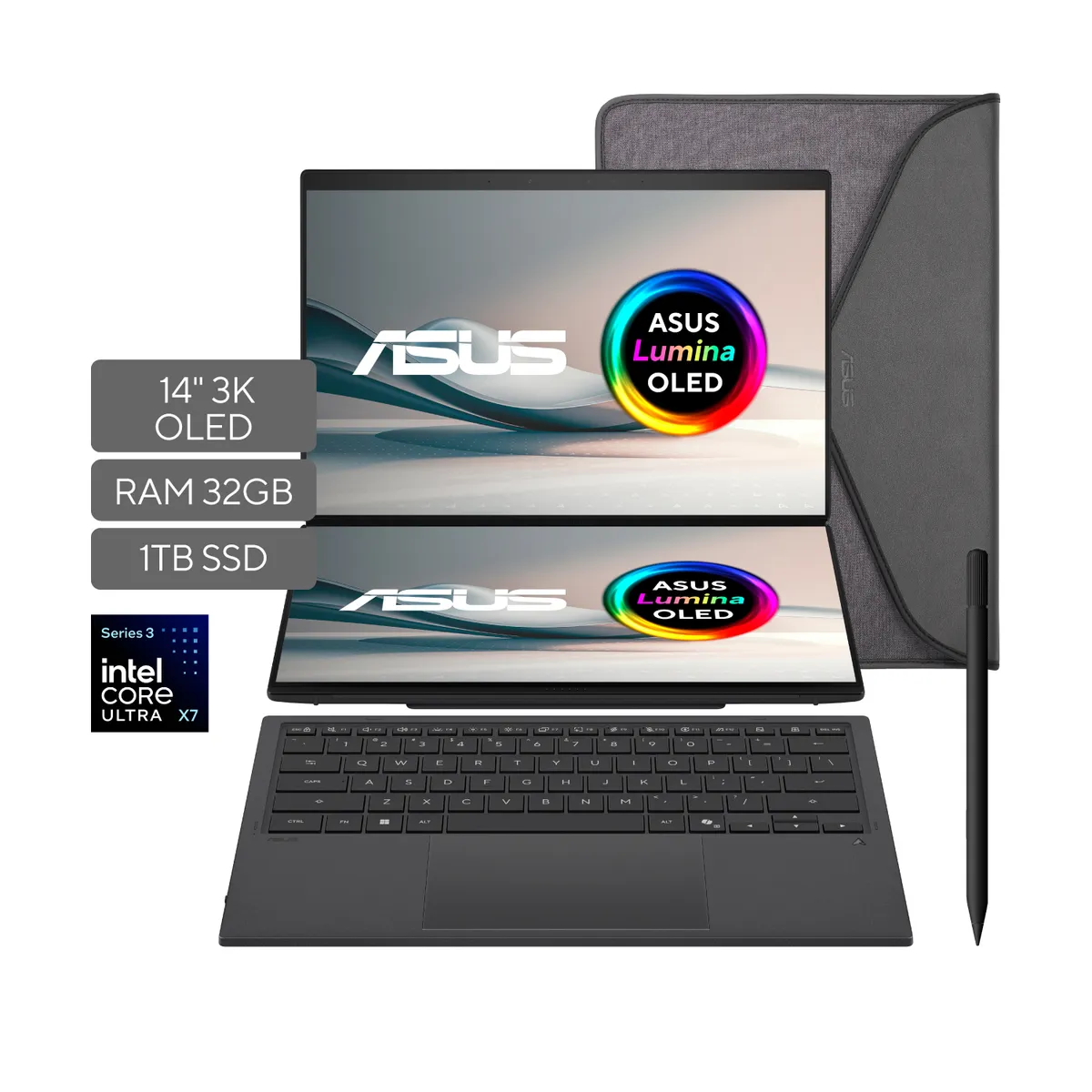 ASUS - Portátil ASUS Zenbook Duo |Intel Core Ultra X7 | LPDDR5X 32GB |  1 TB SSD de almacenamiento | Windows 11 Home|14 Pulgadas | UX8407AA-SN434W|  Computador portátil