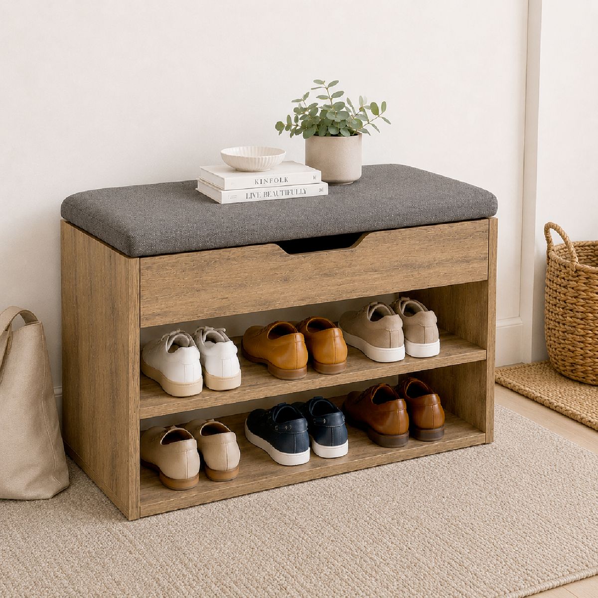 DKO DESIGN SAS - Mueble Organizador Zapatero-Baúl  43x60x30cm Madera/Gris Plom