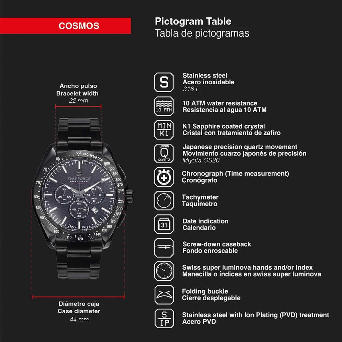 TIME FORCE - Reloj Hombre Time Force TF5048MN-01M