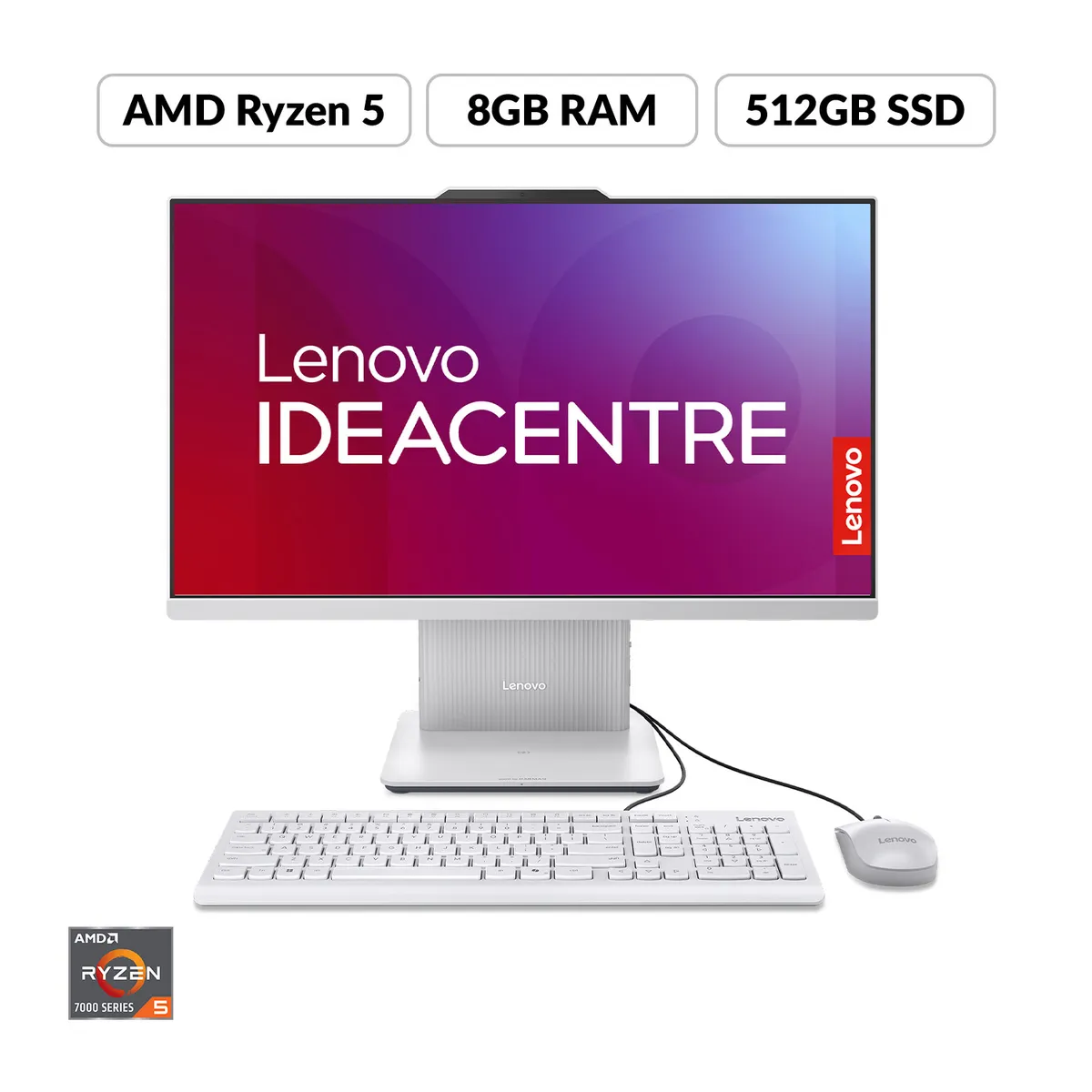 Lenovo - Computador Lenovo Ideacentre AIO | AMD Ryzen 5HS | 8GB de RAM | 512GB SSD de Almacenamiento | Windows 11 | Pantalla 23.8 pulgadas | Incluye Mouse y Teclado | IC A | All In One | Todo en Uno