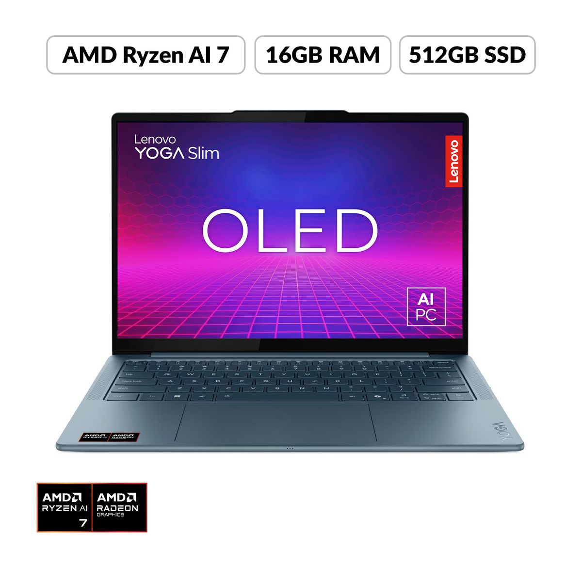 Lenovo - Portátil Lenovo Yoga Slim 7 | AMD Ryzen AI 7 | 16GB de RAM | 512GB SSD de Almacenamiento | Windows 11 | Pantalla 14 pulgadas | Y Slim 7 | Computador Portátil