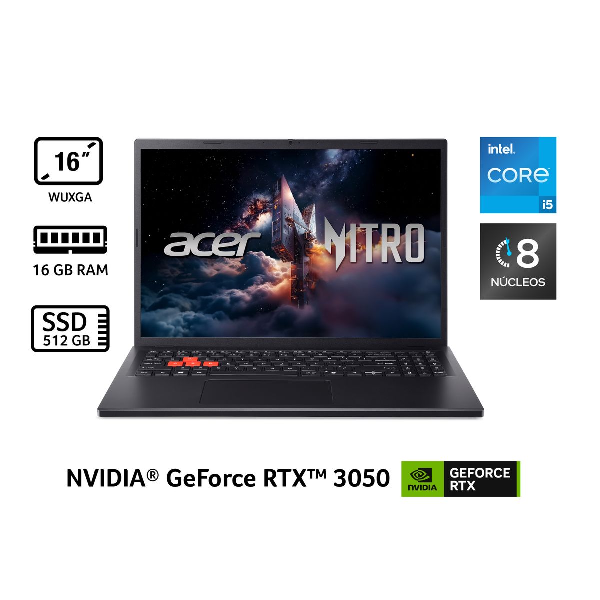 ACER - Portátil Nitro Acer | Intel Core i5 | 16GB RAM | 512GB SSD de Almacenamiento  |Windows 11 | Pantalla 16" Pulgadas | NL16-71G-53G0 |Computador portátil Gamer