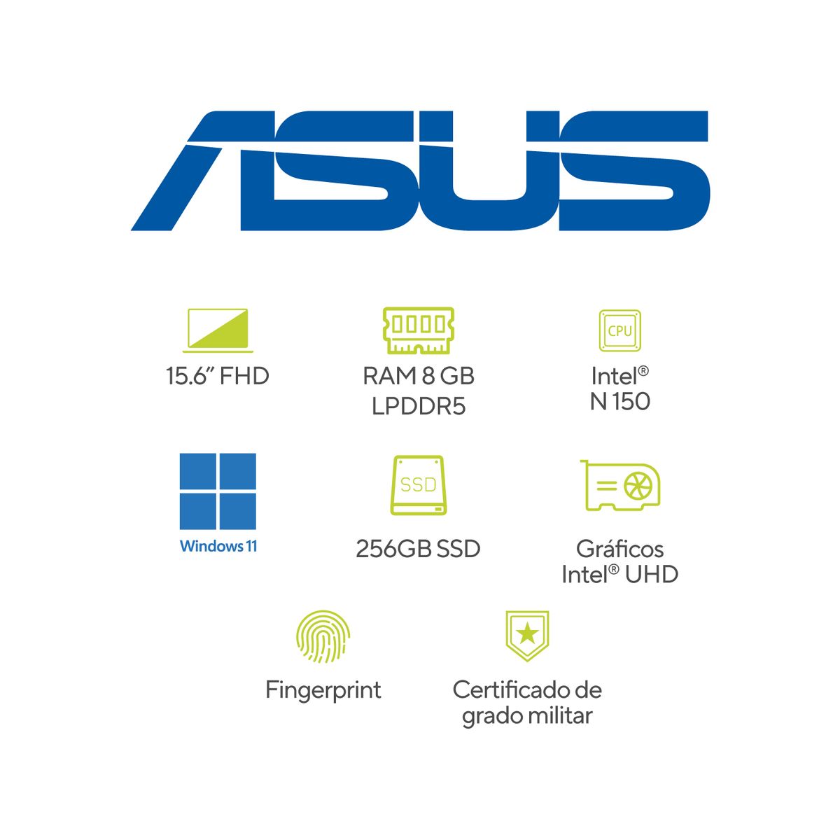 ASUS - Portátil ASUS Vivobook Go 15 |Intel N150 | LPDDR5 8GB|  256GB SSD de almacenamiento | Windows 11 Home|15.6 Pulgadas |E1504TA-BQ318W |  Computador portátil