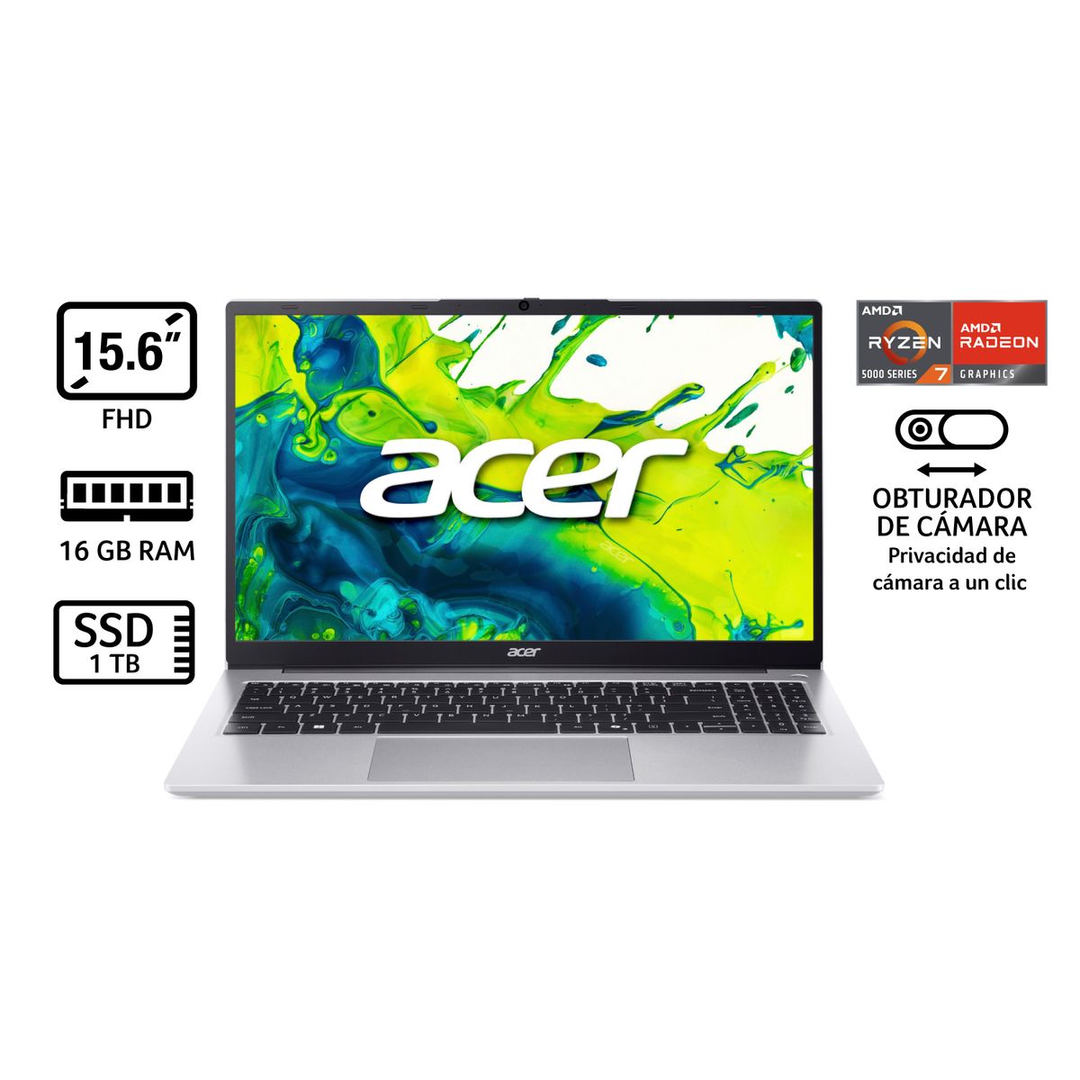 ACER - Portátil Aspire Acer|  AMD Ryzen 7 | 16GB RAM | 1TB SSD de Almacenamiento | Windows 11 | Pantalla 15,6 pulgadas |   AL15-43P-R0QM | Computador portátil
