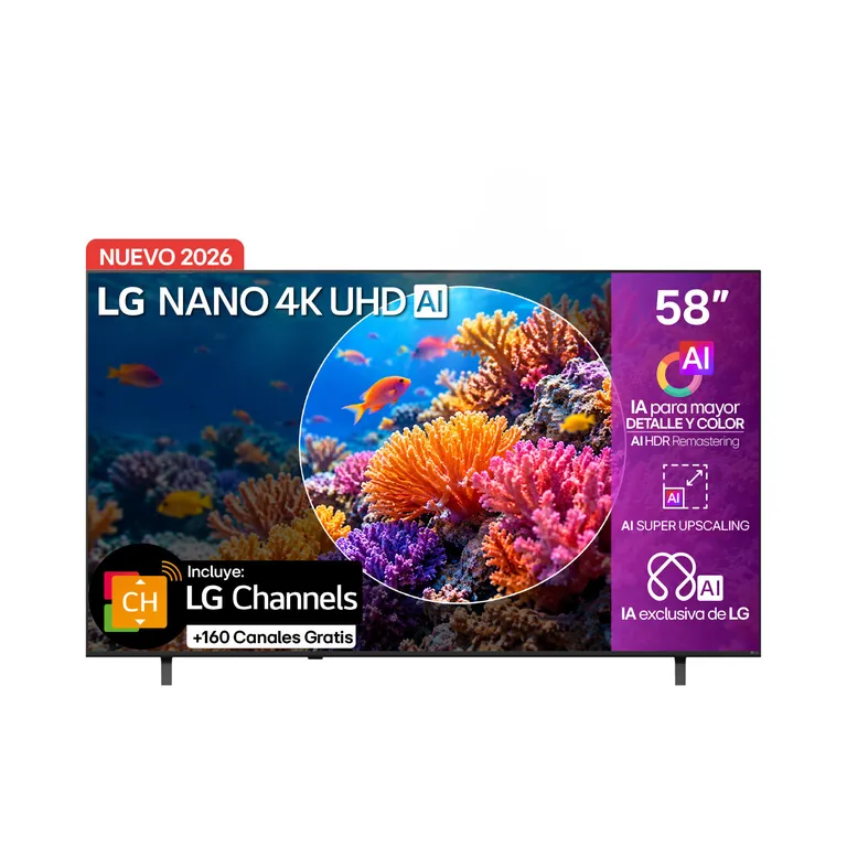 Televisor LG 58 pulgadas NANO 4K UHD webOs26 LG channels gratís 58NU850BPSD