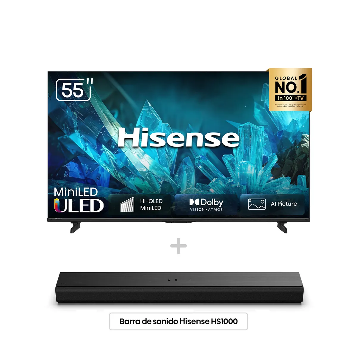 HISENSE - Combo Televisor Hisense + Barra | 55 Pulgadas |ULED MiniLED Dolby Vision IQ| 55U6ESV | Barra de Sonido HS1000