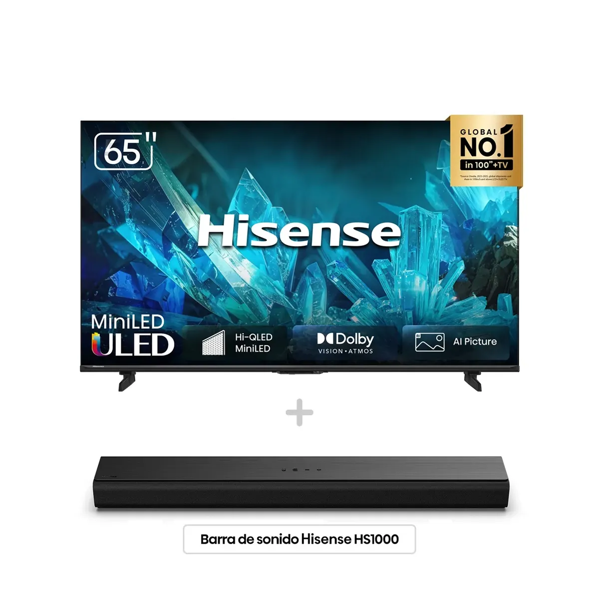 HISENSE - Combo Televisor Hisense + Barra | 65 Pulgadas | ULED MiniLED Dolby Vision IQ | 65U6ESV | Barra de Sonido HS1000