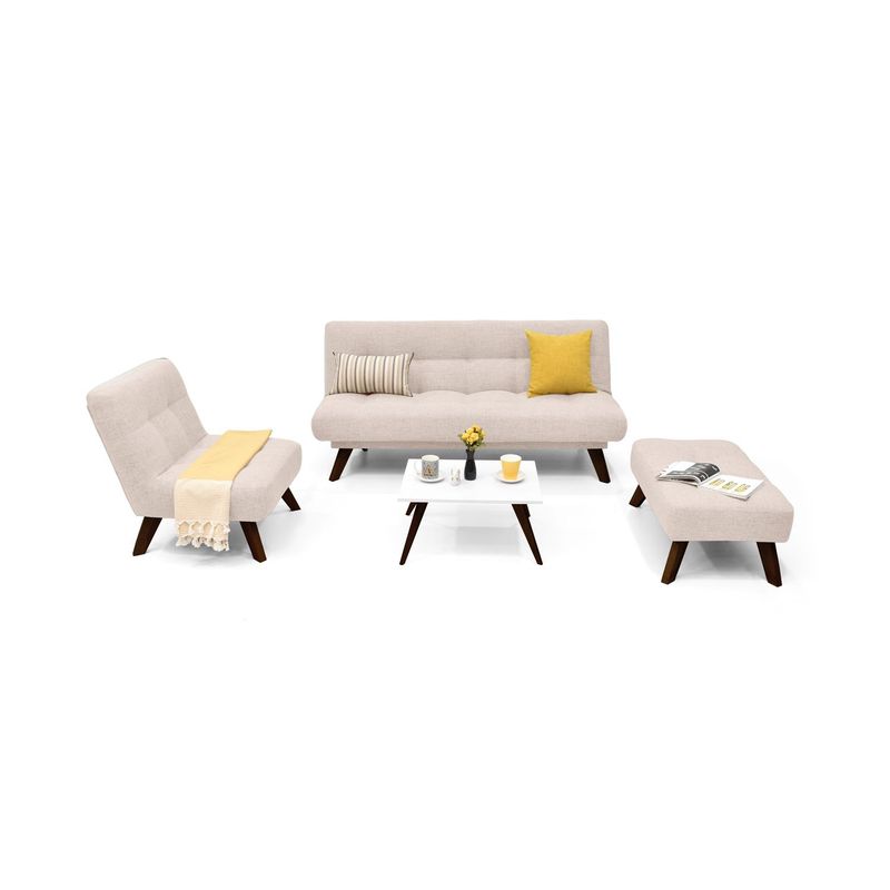 MICA - Juego de Sala Moderno en Tela (Sofá Cama + Poltrona + Puff + Mesa de Centro) Prato Mica