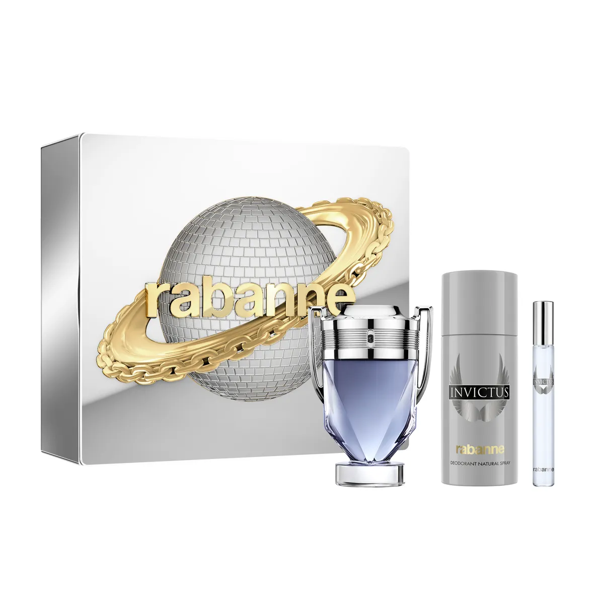 RABANNE - Set de perfume Hombre Rabanne Incluye Invictus EDT 100ml + Desodorante 150ml + Travel Size 10ml