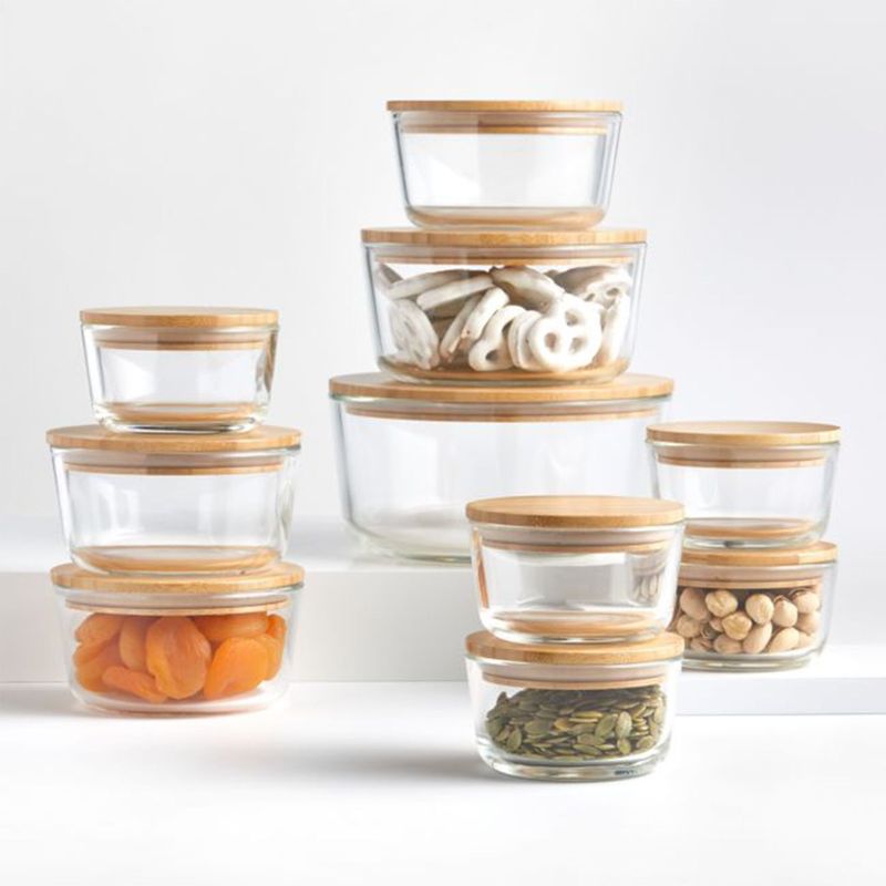 CRATE & BARREL - Contenedor Bambú de Vidrio 27 x 56 cm