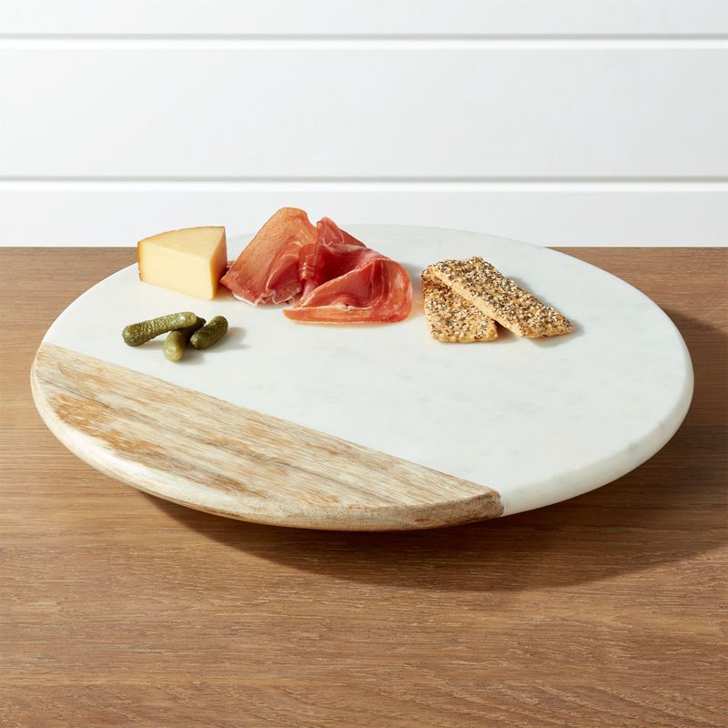 CRATE & BARREL - Tabla Lazy Susan en Madera y Mármol 36 cm
