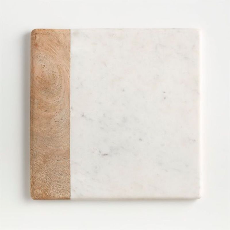 CRATE & BARREL - Bandeja Madera y Mármol 33 x 33 cm