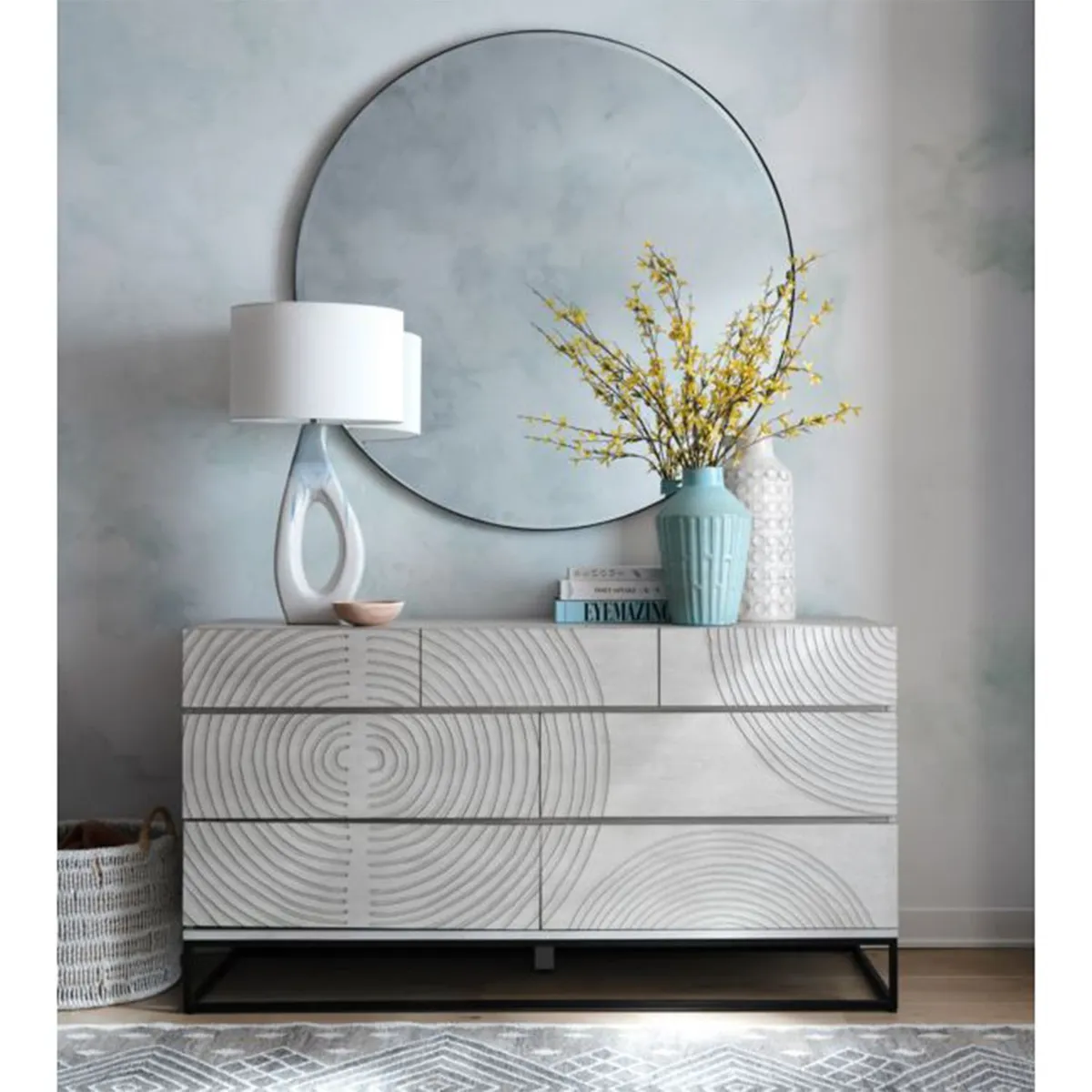 CRATE & BARREL - Espejo de Pared Redondo Edge Negro 122 cm