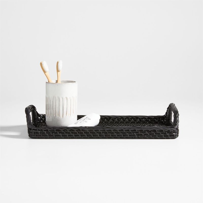 CRATE & BARREL - Bandeja para Cosméticos Sedona Negra en Ratán 36 x 19 cm