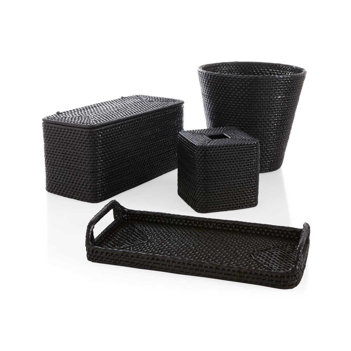 CRATE & BARREL - Papelera Sedona Negra en Ratán 25 x 28 cm