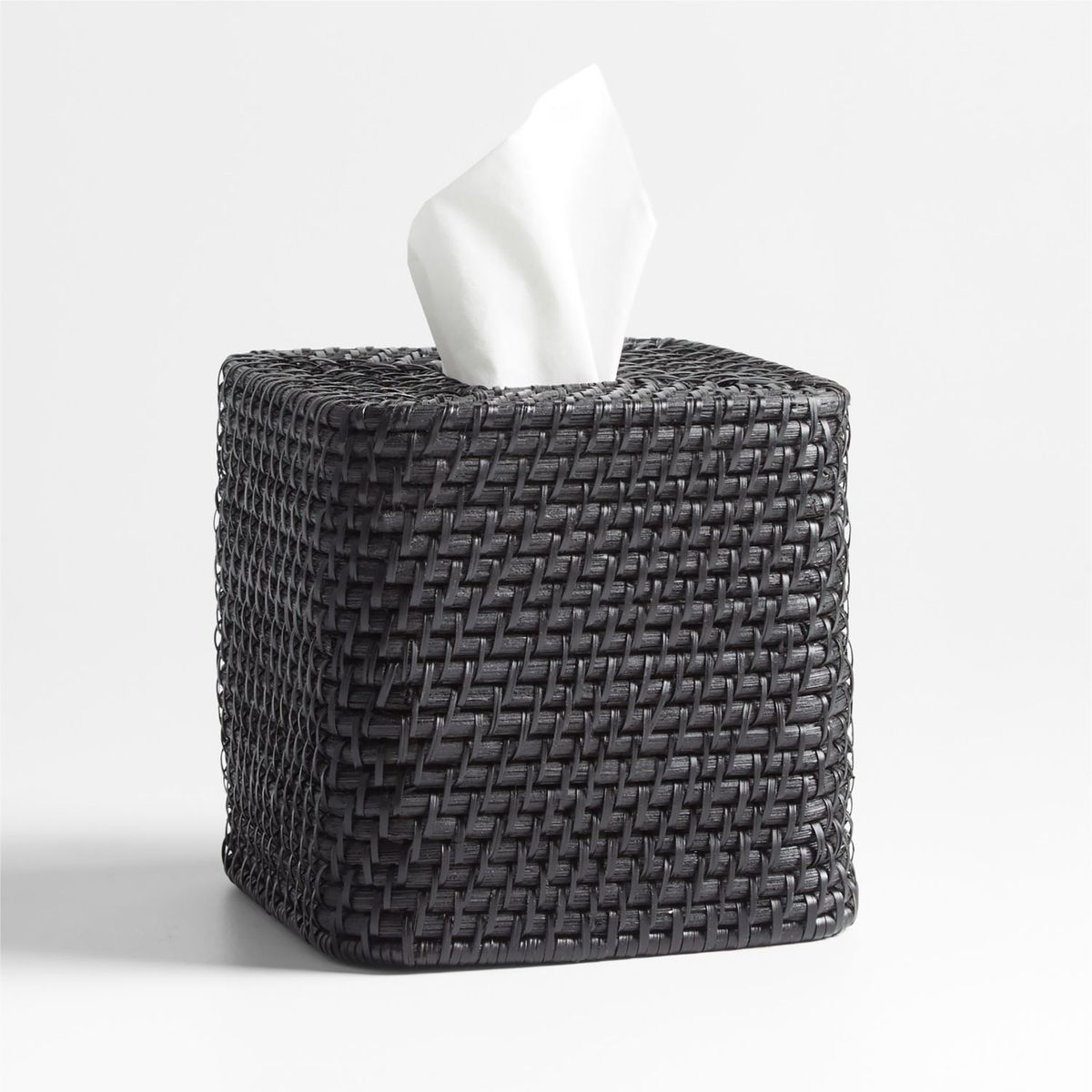 CRATE & BARREL - Caja de Pañuelos Sedona Negra en Ratán 13 x 13 cm