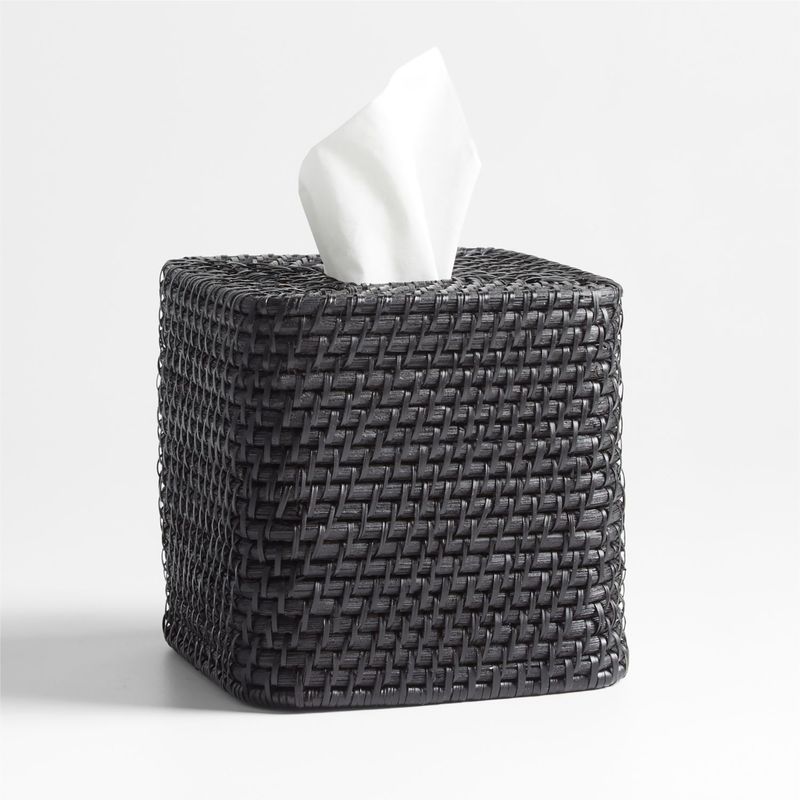 CRATE & BARREL - Caja de Pañuelos Sedona Negra en Ratán 13 x 13 cm