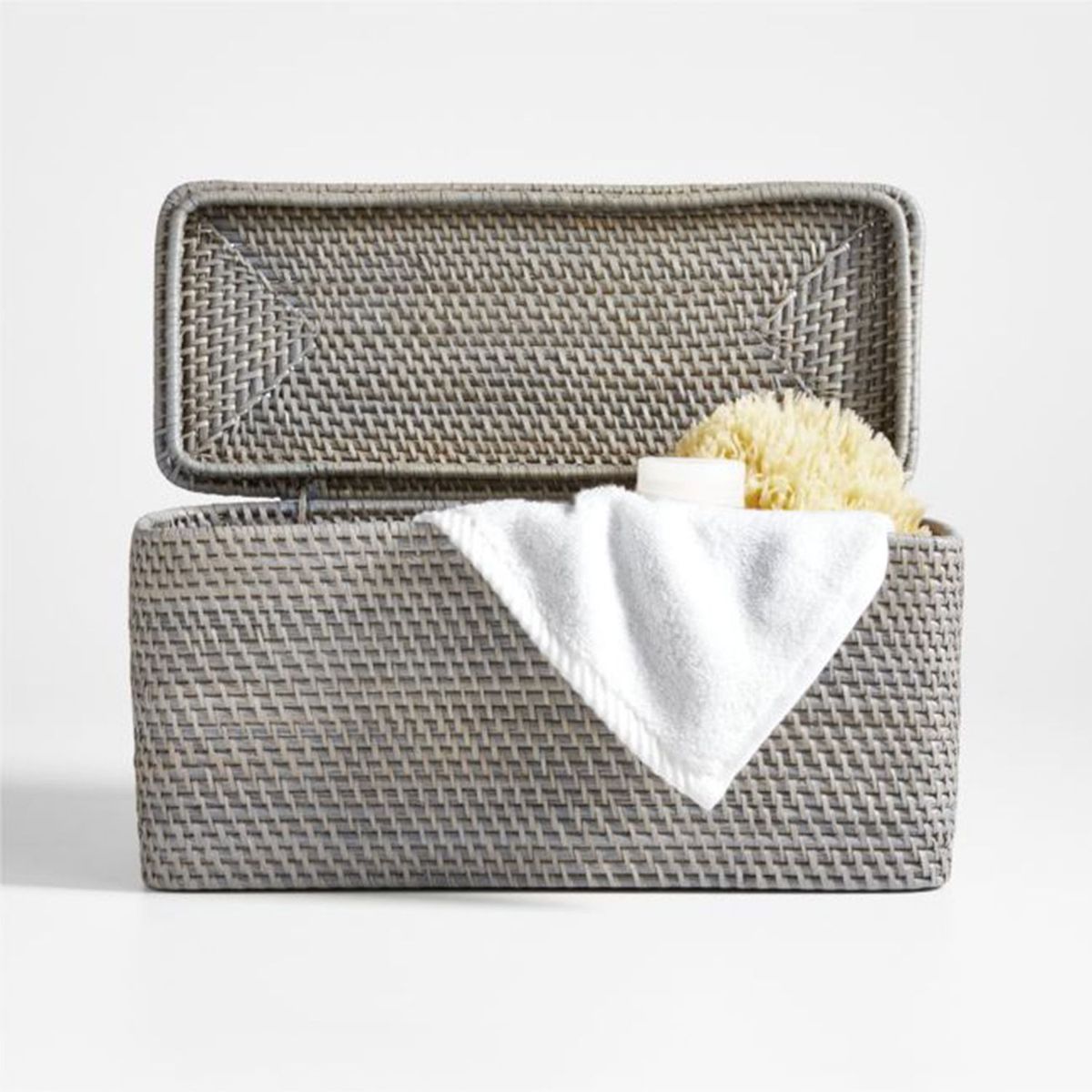 CRATE & BARREL - Caja Con Tapa Sedona Gris Rectangular