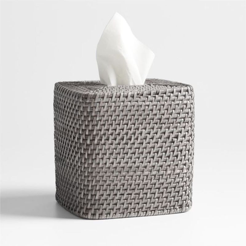 CRATE & BARREL - Caja de Pañuelos Sedona Gris en Ratán 13 x 13 cm