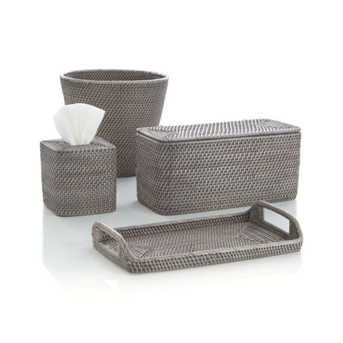 CRATE & BARREL - Caja de Pañuelos Sedona Gris en Ratán 13 x 13 cm