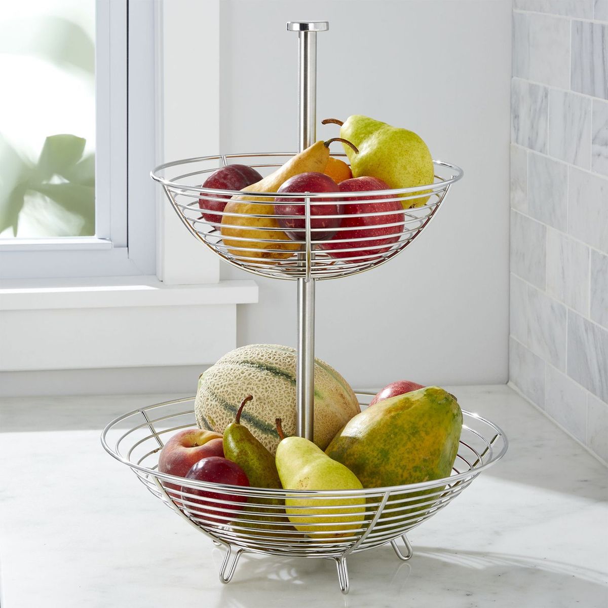 CRATE & BARREL - Frutero Carter 2 Niveles en Acero Inoxidable 35 x 46 cm