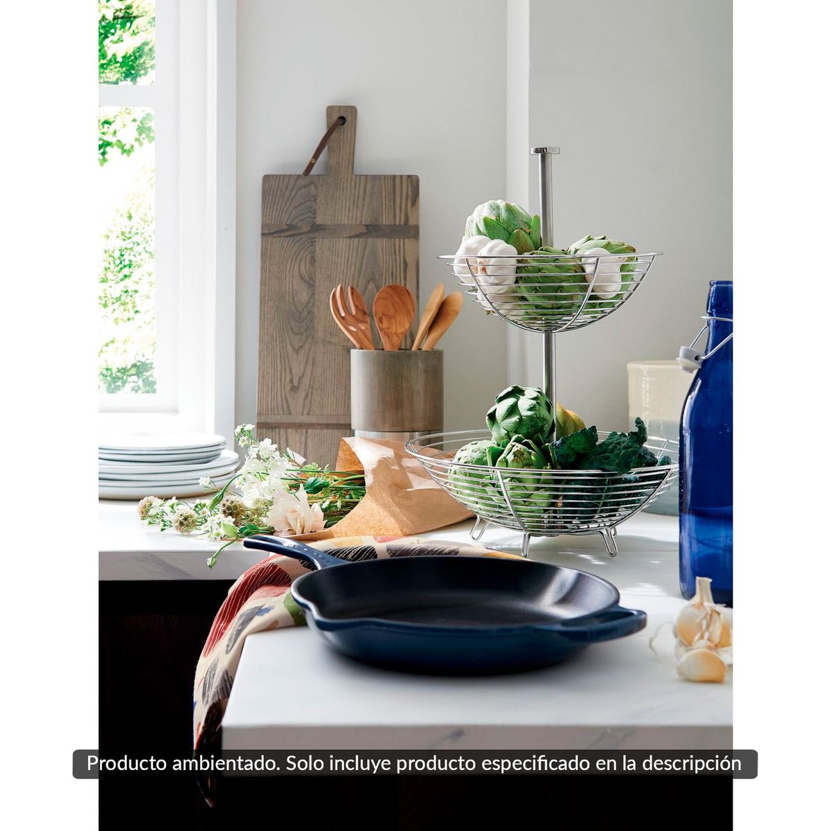 CRATE & BARREL - Frutero Carter 2 Niveles en Acero Inoxidable 35 x 46 cm