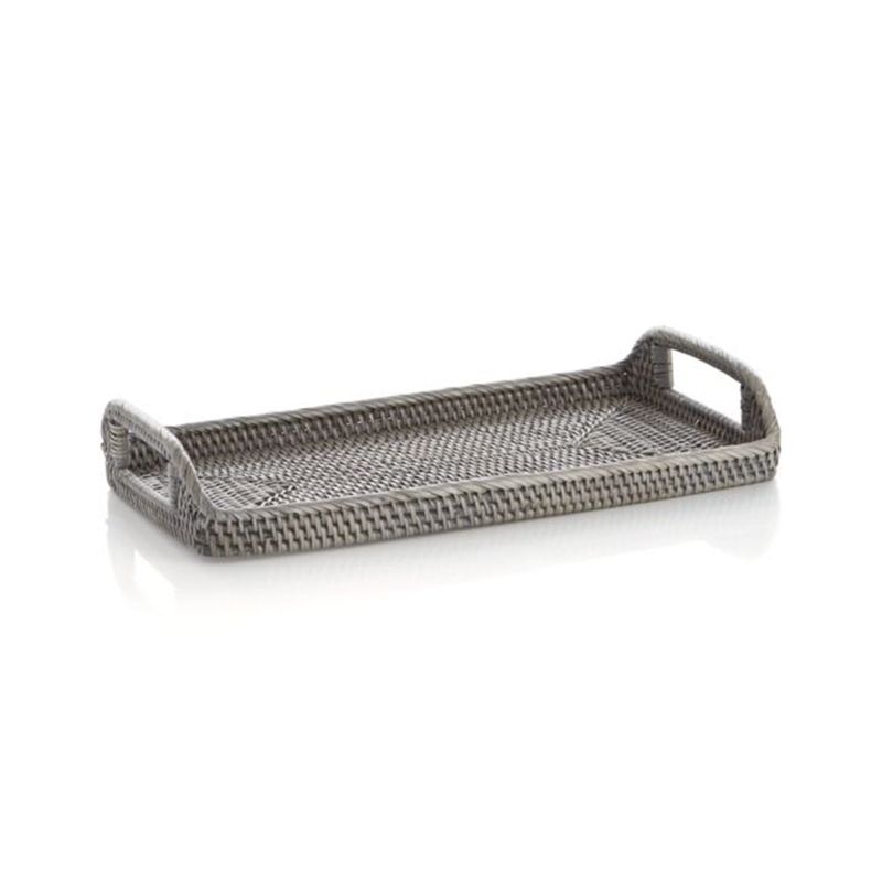 CRATE & BARREL - Bandeja para Cosméticos Sedona Gris en Ratán 36 x 19 cm