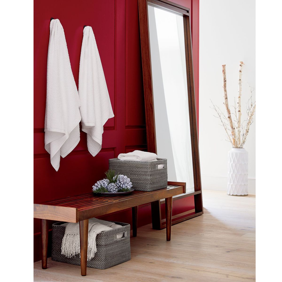 CRATE & BARREL - Caja Organizadora Sedona Gris en Ratán 37 x 22 cm