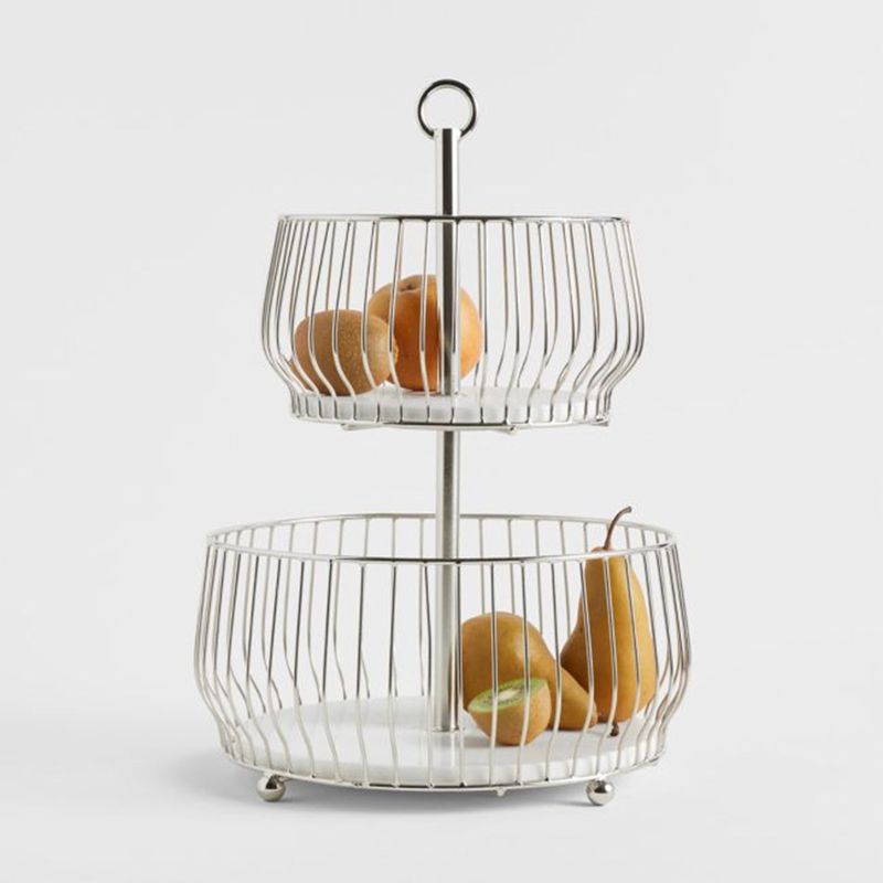 CRATE & BARREL - Frutero de 2 Niveles Cora en Acero Inoxidable 32 x 45 cm