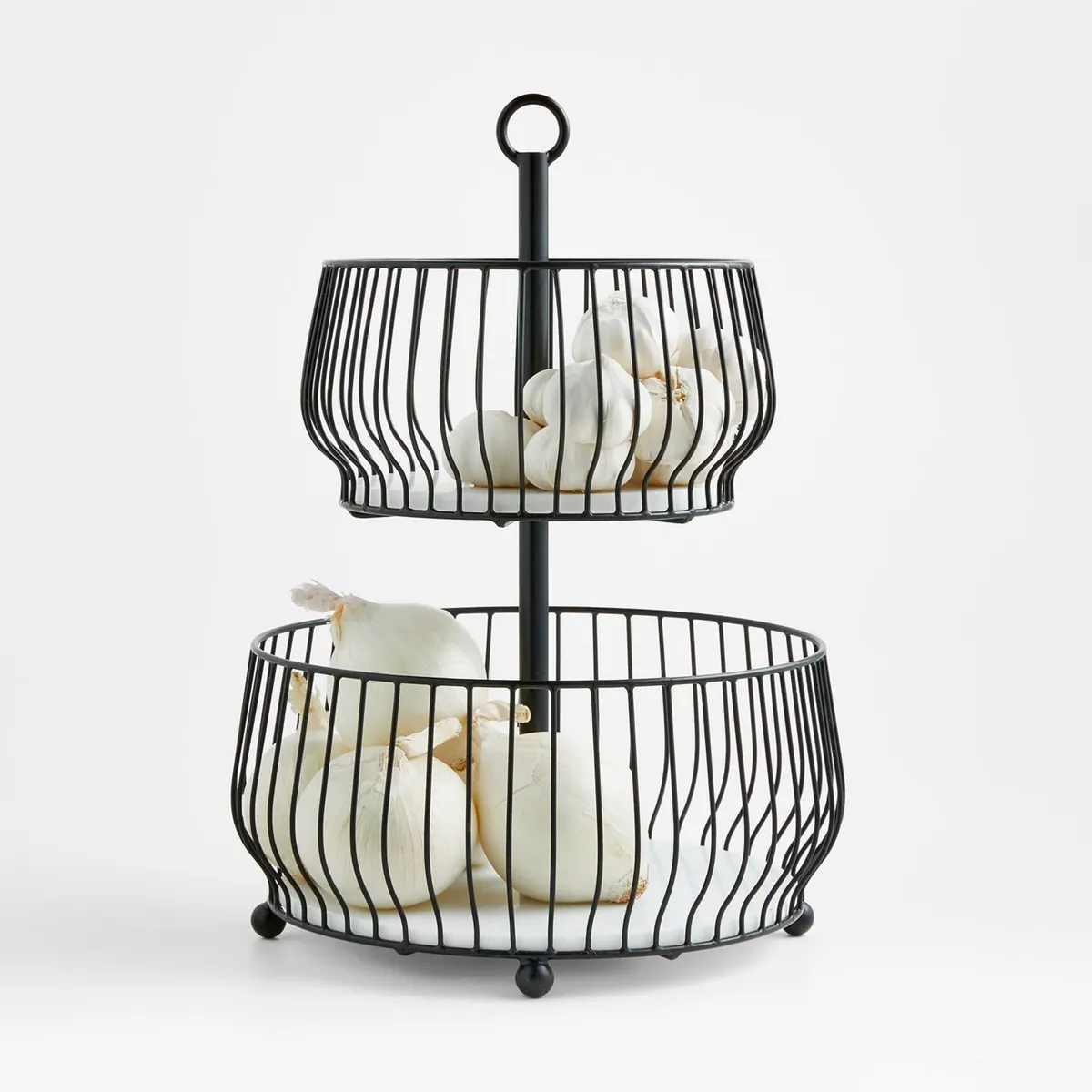 CRATE & BARREL - Frutero de 2 Niveles Cora Negro en Metal 32 x 45 cm