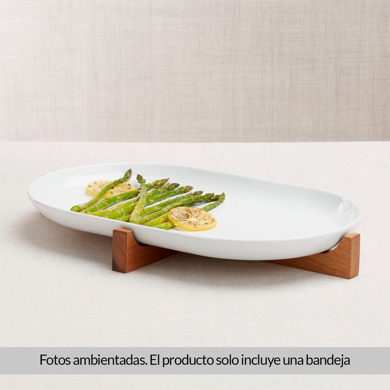 CRATE & BARREL - Bandeja de Servir Ovalada con Base de Madera