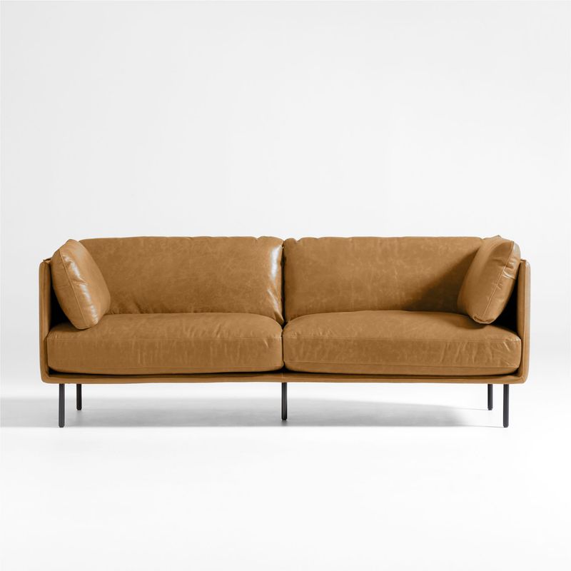 CRATE & BARREL - Sofá Wells 3 puestos Cuero