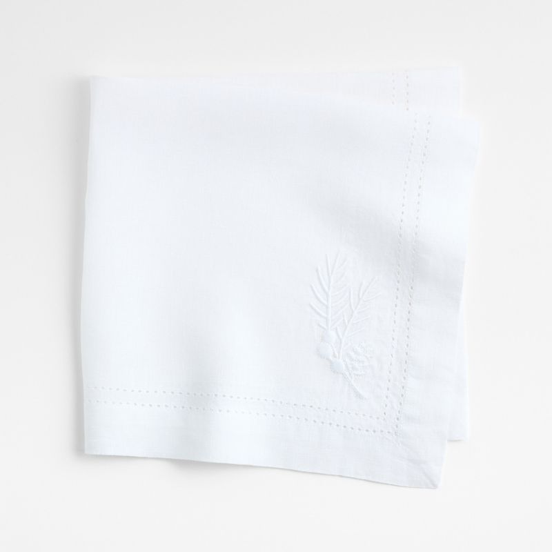 CRATE & BARREL - Servilleta Embroidered Pinecone en Lino 56 cm x 56 cm