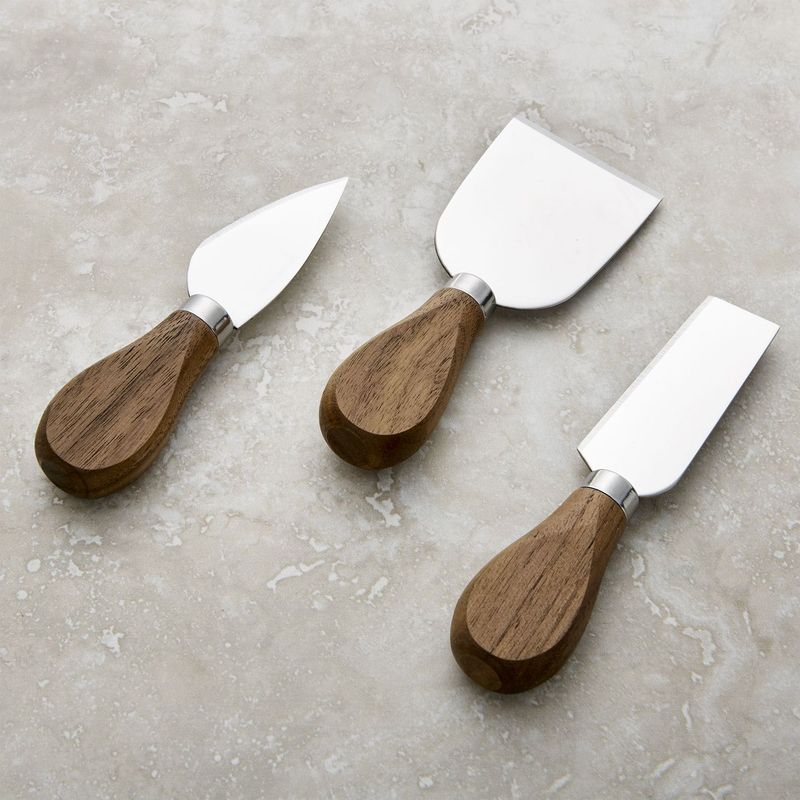 CRATE & BARREL - Cuchillos para Queso Walnut en Acero Inoxidable Set x 3