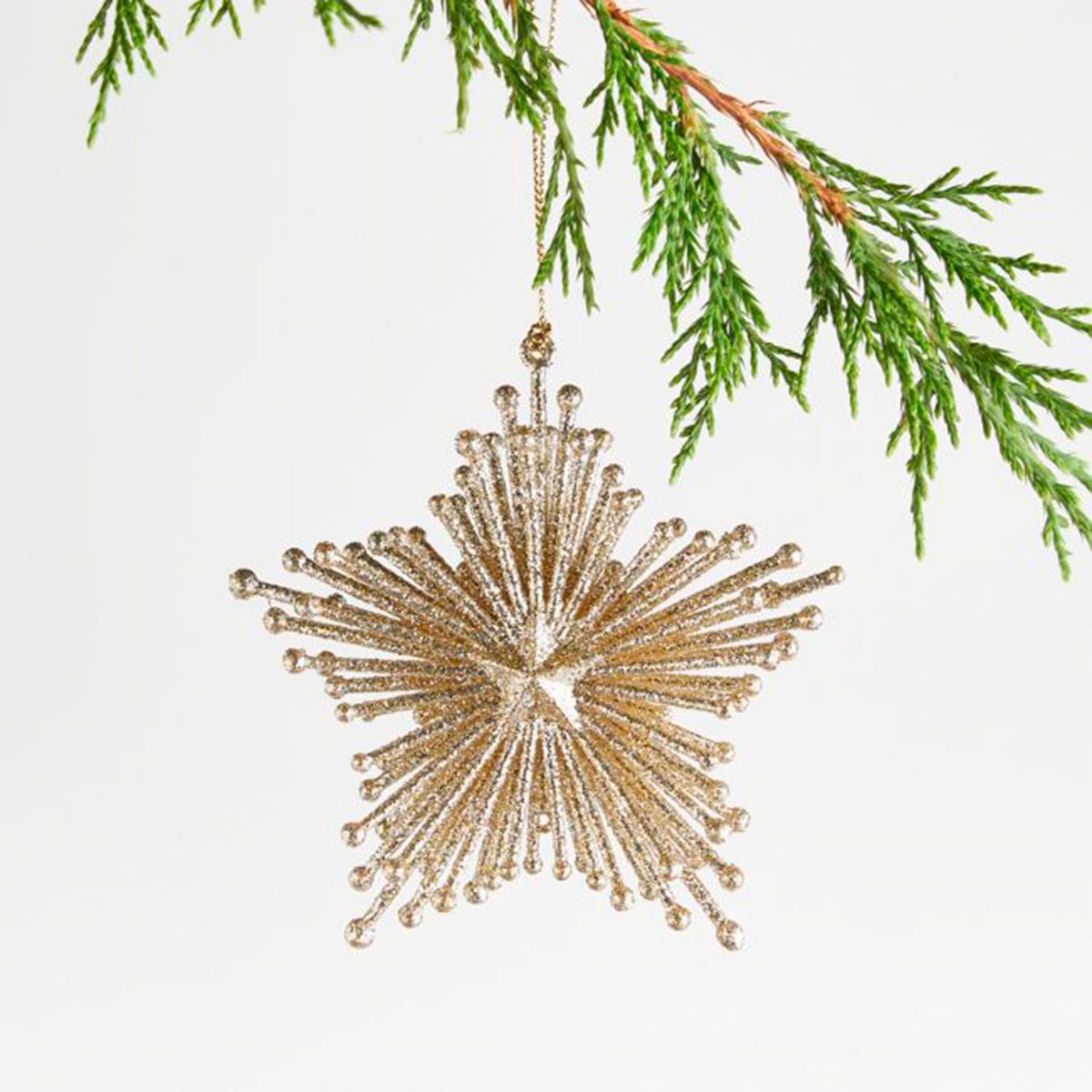 CRATE & BARREL - Adorno para árbol Glitter Starburst en Poliestireno 11 cm x 11 cm